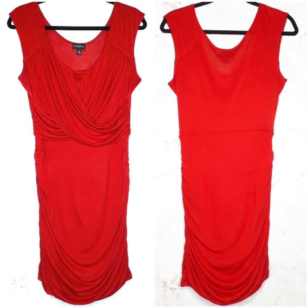 Tempted Bodycon Sleeveless Ruched Red Mini Dress M